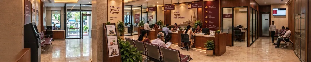 Branded corporate gift boxes stacked on a bank counter
