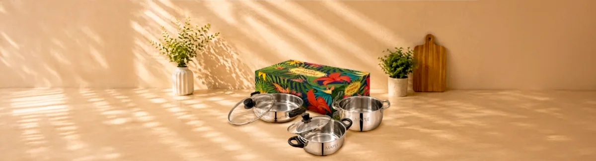 Maple tri-ply stainless steel kadai with lid