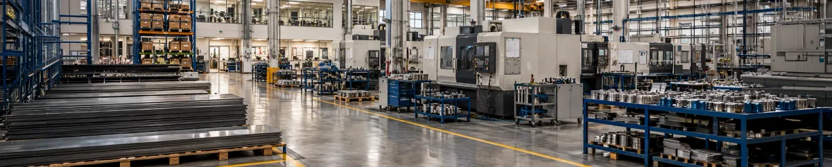 Manufacturing plant staff on the factory floor beside branded corporate gift boxes