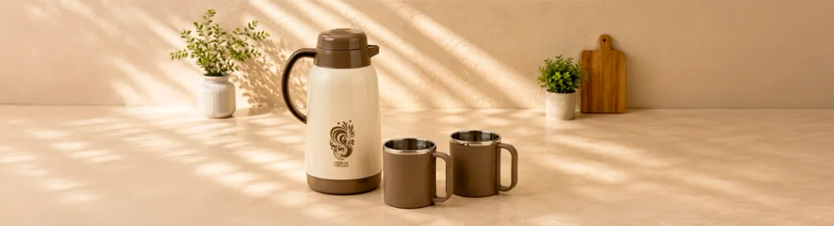 SEASONS vacuum flask with two steel mugs, gift boxed